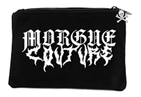 a black pouch with the word morgue couture on it